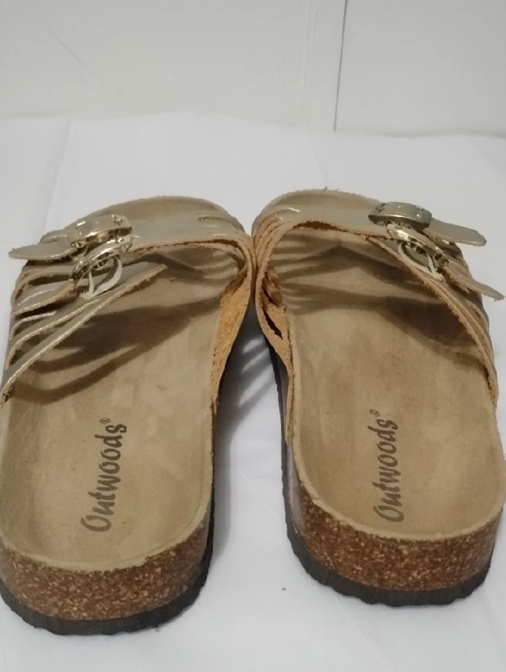 Outwoods Metallic Gold Buckle Slide Sandals‎